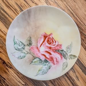 1908-1939 Antique Thomas Sevres Bavaria HandPainted Single Pink Rose Plate-7.5”